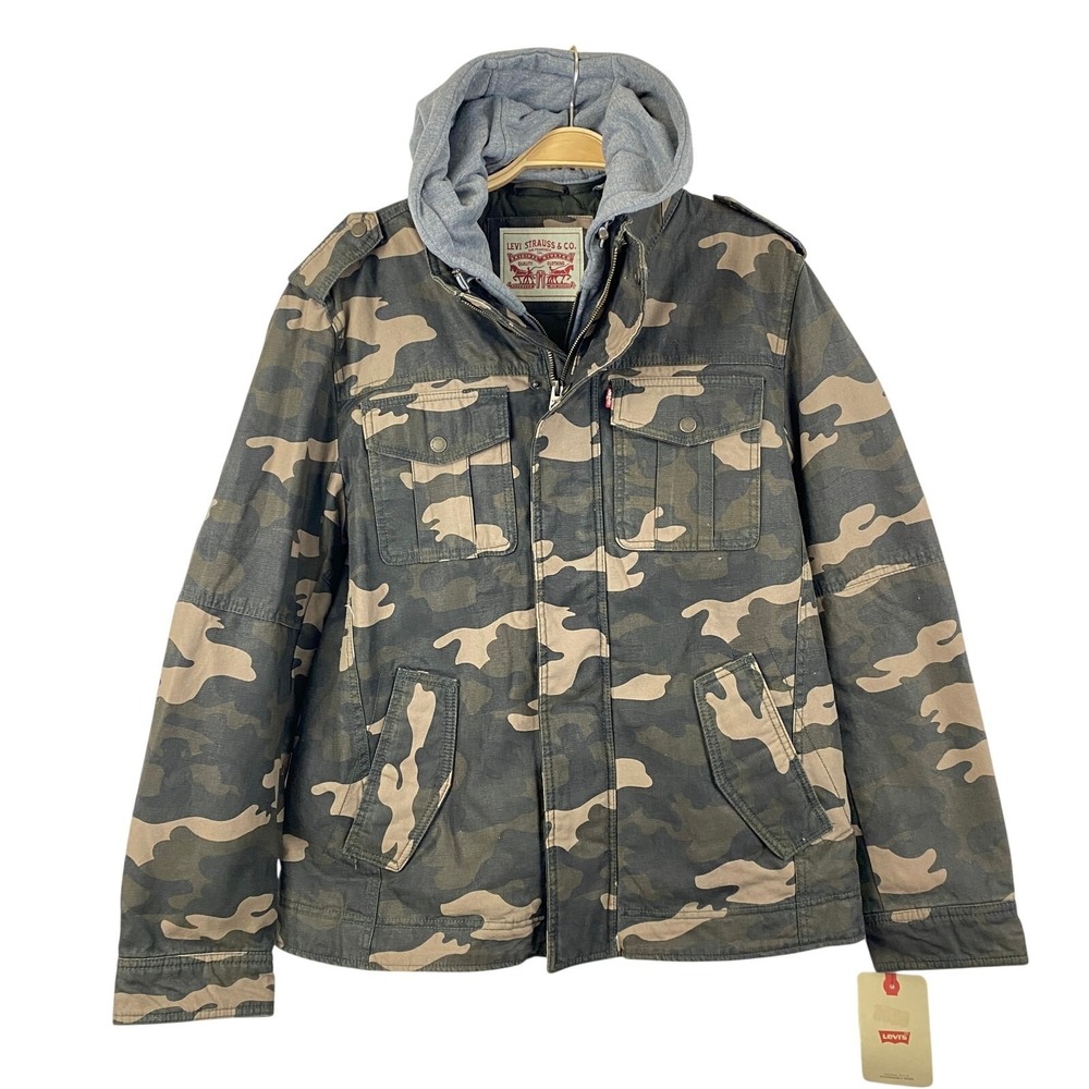 Levi's Combat Camo Hooded Trucker Jacket Men M Military Green Gorpcore‎ NWT